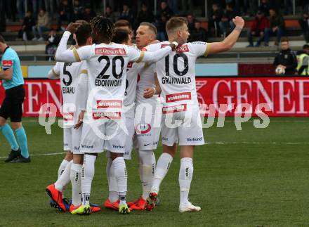 Fussball tipico Bundesliga. RZ Pellets WAC gegen FK Austria Wien. Torjubel Christoph Monschein (Wien). Wolfsberg, am 14.4.2019.
Foto: Kuess

---
pressefotos, pressefotografie, kuess, qs, qspictures, sport, bild, bilder, bilddatenbank