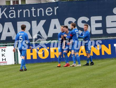 Fussball. Kaerntner Liga. Bleiburg gegen Matrei.  Torjubel Rene Scheiber (Matrei). Bleiburg, 13.4.2019.
Foto: Kuess 
---
pressefotos, pressefotografie, kuess, qs, qspictures, sport, bild, bilder, bilddatenbank