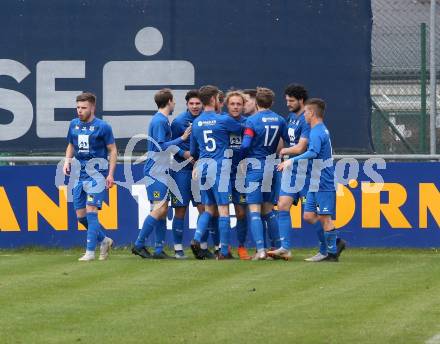 Fussball. Kaerntner Liga. Bleiburg gegen Matrei.  Torjubel Rene Scheiber (Matrei). Bleiburg, 13.4.2019.
Foto: Kuess 
---
pressefotos, pressefotografie, kuess, qs, qspictures, sport, bild, bilder, bilddatenbank