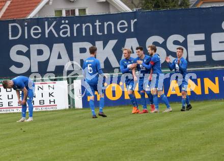 Fussball. Kaerntner Liga. Bleiburg gegen Matrei.  Torjubel Rene Scheiber (Matrei). Bleiburg, 13.4.2019.
Foto: Kuess 
---
pressefotos, pressefotografie, kuess, qs, qspictures, sport, bild, bilder, bilddatenbank