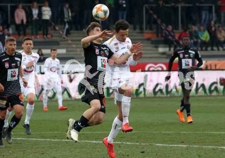 Fussball tipico Bundesliga. RZ Pellets WAC gegen FK Austria Wien. Romano Christian Schmid,  (WAC), Vesel Demaku (Wien). Wolfsberg, am 14.4.2019.
Foto: Kuess

---
pressefotos, pressefotografie, kuess, qs, qspictures, sport, bild, bilder, bilddatenbank
