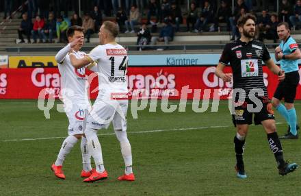 Fussball tipico Bundesliga. RZ Pellets WAC gegen FK Austria Wien. Torjubel Christoph Monschein  (Wien). Wolfsberg, am 14.4.2019.
Foto: Kuess

---
pressefotos, pressefotografie, kuess, qs, qspictures, sport, bild, bilder, bilddatenbank