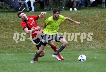 Fussball. Kaerntner Liga. Lind gegen SK Maria Saal.  Rene Loeschnig (Lind),  Julian Johannes Simoner (SK Maria Saal). Bleiburg, 13.4.2019.
Foto: Kuess 
---
pressefotos, pressefotografie, kuess, qs, qspictures, sport, bild, bilder, bilddatenbank