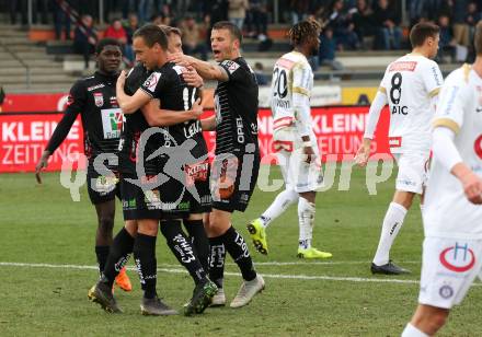 Fussball tipico Bundesliga. RZ Pellets WAC gegen FK Austria Wien. Torjubel Michael Liendl, Christopher Wernitznig, Lukas Schmitz (WAC). Wolfsberg, am 14.4.2019.
Foto: Kuess

---
pressefotos, pressefotografie, kuess, qs, qspictures, sport, bild, bilder, bilddatenbank