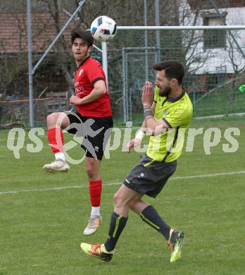 Fussball. Kaerntner Liga. Lind gegen SK Maria Saal. Peter Stojanovic,   (Lind),  Arnel Mulahalilovic (SK Maria Saal). Bleiburg, 13.4.2019.
Foto: Kuess 
---
pressefotos, pressefotografie, kuess, qs, qspictures, sport, bild, bilder, bilddatenbank
