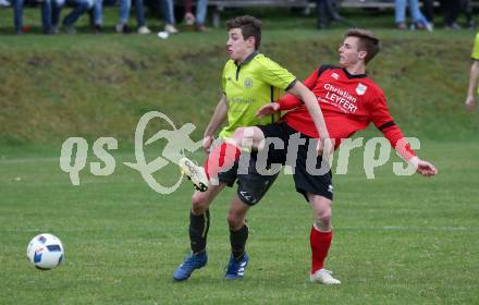 Fussball. Kaerntner Liga. Lind gegen SK Maria Saal. Daniel Ebner  (Lind), Marco Raunegger (SK Maria Saal). Bleiburg, 13.4.2019.
Foto: Kuess 
---
pressefotos, pressefotografie, kuess, qs, qspictures, sport, bild, bilder, bilddatenbank