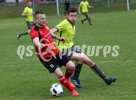 Fussball. Kaerntner Liga. Lind gegen SK Maria Saal.  Daniel Ebner (Lind), Zoran Jorgic (SK Maria Saal). Bleiburg, 13.4.2019.
Foto: Kuess 
---
pressefotos, pressefotografie, kuess, qs, qspictures, sport, bild, bilder, bilddatenbank