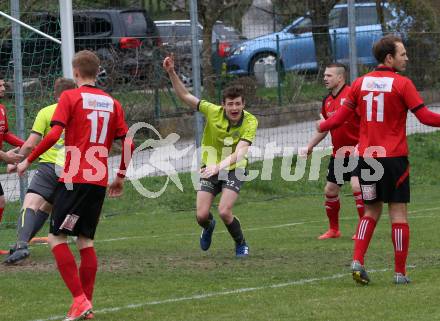 Fussball. Kaerntner Liga. Lind gegen SK Maria Saal.  Torjubel Daniel Ebner  (Lind). Bleiburg, 13.4.2019.
Foto: Kuess 
---
pressefotos, pressefotografie, kuess, qs, qspictures, sport, bild, bilder, bilddatenbank