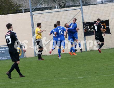 Fussball. Kaerntner Liga. Bleiburg gegen Matrei.  Torjubel Mario Kleinlercher (Matrei). Bleiburg, 13.4.2019.
Foto: Kuess 
---
pressefotos, pressefotografie, kuess, qs, qspictures, sport, bild, bilder, bilddatenbank