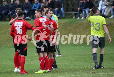 Fussball. Kaerntner Liga. Lind gegen SK Maria Saal.  Torjubel Christopher Wadl  (SK Maria Saal). Bleiburg, 13.4.2019.
Foto: Kuess 
---
pressefotos, pressefotografie, kuess, qs, qspictures, sport, bild, bilder, bilddatenbank