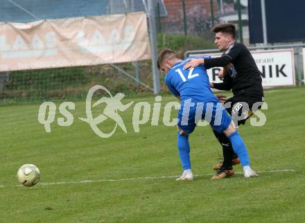 Fussball. Kaerntner Liga. Bleiburg gegen Matrei.  Adnan Fajic (Bleiburg),  Moritz Mair (Matrei). Bleiburg, 13.4.2019.
Foto: Kuess 
---
pressefotos, pressefotografie, kuess, qs, qspictures, sport, bild, bilder, bilddatenbank