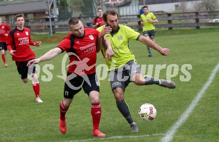 Fussball. Kaerntner Liga. Lind gegen SK Maria Saal.  Mario Zagler,  (Lind), Zoran Jorgic (SK Maria Saal). Bleiburg, 13.4.2019.
Foto: Kuess 
---
pressefotos, pressefotografie, kuess, qs, qspictures, sport, bild, bilder, bilddatenbank