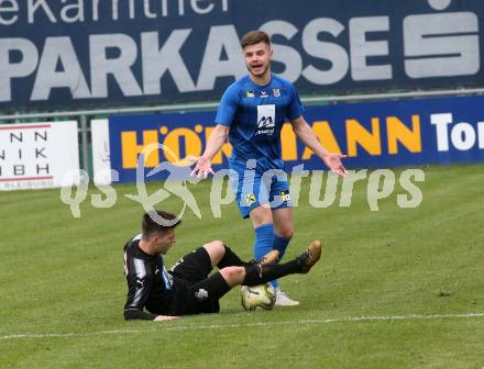 Fussball. Kaerntner Liga. Bleiburg gegen Matrei. Adnan Fajic  (Bleiburg),  Moritz Mair (Matrei). Bleiburg, 13.4.2019.
Foto: Kuess 
---
pressefotos, pressefotografie, kuess, qs, qspictures, sport, bild, bilder, bilddatenbank