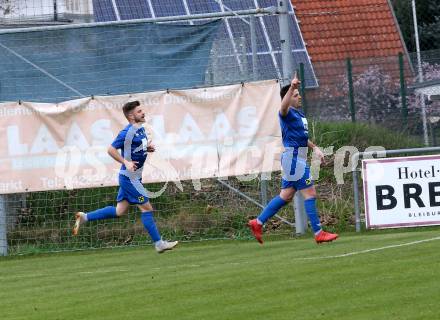 Fussball. Kaerntner Liga. Bleiburg gegen Matrei.  Torjubel Rene Scheiber (Matrei). Bleiburg, 13.4.2019.
Foto: Kuess 
---
pressefotos, pressefotografie, kuess, qs, qspictures, sport, bild, bilder, bilddatenbank