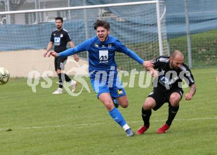 Fussball. Kaerntner Liga. Bleiburg gegen Matrei.  Dejan Geric (Bleiburg), Jonathan Panzl (Matrei). Bleiburg, 13.4.2019.
Foto: Kuess 
---
pressefotos, pressefotografie, kuess, qs, qspictures, sport, bild, bilder, bilddatenbank