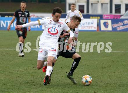 Fussball tipico Bundesliga. RZ Pellets WAC gegen FK Austria Wien. Marcel Ritzmaier,  (WAC), Vesel Demaku (Wien). Wolfsberg, am 14.4.2019.
Foto: Kuess

---
pressefotos, pressefotografie, kuess, qs, qspictures, sport, bild, bilder, bilddatenbank