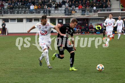 Fussball tipico Bundesliga. RZ Pellets WAC gegen FK Austria Wien. Sasa Jovanovic, (WAC), Michael Madl  (Wien). Wolfsberg, am 14.4.2019.
Foto: Kuess

---
pressefotos, pressefotografie, kuess, qs, qspictures, sport, bild, bilder, bilddatenbank