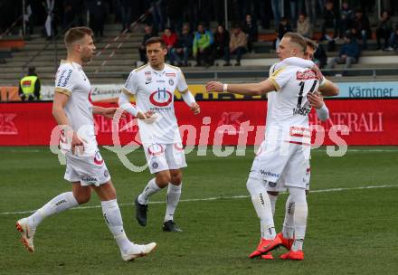 Fussball tipico Bundesliga. RZ Pellets WAC gegen FK Austria Wien. Torjubel Christoph Monschein  (Wien). Wolfsberg, am 14.4.2019.
Foto: Kuess

---
pressefotos, pressefotografie, kuess, qs, qspictures, sport, bild, bilder, bilddatenbank