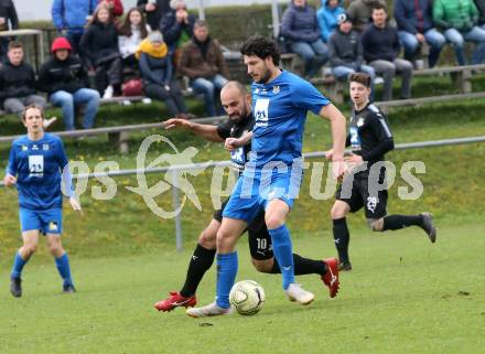 Fussball. Kaerntner Liga. Bleiburg gegen Matrei.  Dejan Geric (Bleiburg),  Dominik Hanser (Matrei). Bleiburg, 13.4.2019.
Foto: Kuess 
---
pressefotos, pressefotografie, kuess, qs, qspictures, sport, bild, bilder, bilddatenbank