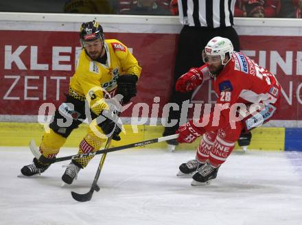 EBEL. Eishockey Bundesliga. KAC gegen	spusu Vienna Capitals. Martin Schumnig,  (KAC), Rafael Rotter (Vienna Capitals). Klagenfurt, am 16.4.2019.
Foto: Kuess

---
pressefotos, pressefotografie, kuess, qs, qspictures, sport, bild, bilder, bilddatenbank