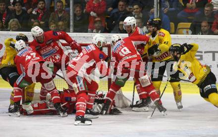 EBEL. Eishockey Bundesliga. KAC gegen	spusu Vienna Capitals. Marcel Witting, Thomas Hundertpfund, David Joseph Fischer, Lars Haugen, Stefan Geier, Adam Comrie,  (KAC), Taylor Vause, Marc-Andre Dorion (Vienna Capitals). Klagenfurt, am 16.4.2019.
Foto: Kuess

---
pressefotos, pressefotografie, kuess, qs, qspictures, sport, bild, bilder, bilddatenbank
