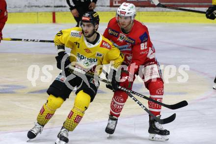 EBEL. Eishockey Bundesliga. KAC gegen	spusu Vienna Capitals. Clemens Unterweger,  (KAC), Benjamin Nissner (Vienna Capitals). Klagenfurt, am 16.4.2019.
Foto: Kuess

---
pressefotos, pressefotografie, kuess, qs, qspictures, sport, bild, bilder, bilddatenbank