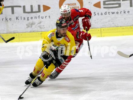 EBEL. Eishockey Bundesliga. KAC gegen	spusu Vienna Capitals. David Joseph Fischer,  (KAC), Rafael Rotter (Vienna Capitals). Klagenfurt, am 16.4.2019.
Foto: Kuess

---
pressefotos, pressefotografie, kuess, qs, qspictures, sport, bild, bilder, bilddatenbank
