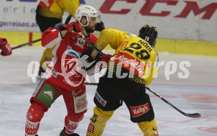 EBEL. Eishockey Bundesliga. KAC gegen	spusu Vienna Capitals. Steven Strong,  (KAC), Andreas Noedl (Vienna Capitals). Klagenfurt, am 16.4.2019.
Foto: Kuess

---
pressefotos, pressefotografie, kuess, qs, qspictures, sport, bild, bilder, bilddatenbank