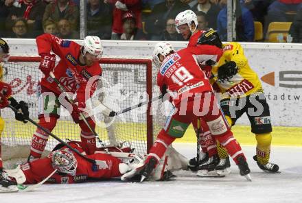 EBEL. Eishockey Bundesliga. KAC gegen	spusu Vienna Capitals. Thomas Hundertpfund, Lars Haugen, Stefan Geier, Adam Comrie,  (KAC), Ali Wukovits (Vienna Capitals). Klagenfurt, am 16.4.2019.
Foto: Kuess

---
pressefotos, pressefotografie, kuess, qs, qspictures, sport, bild, bilder, bilddatenbank