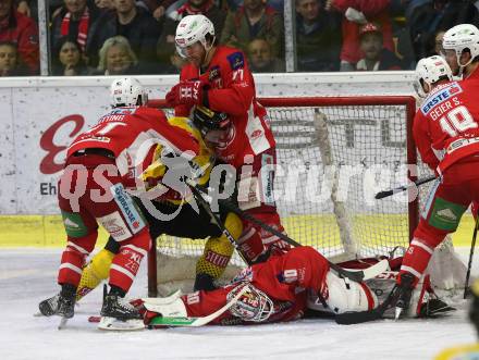 EBEL. Eishockey Bundesliga. KAC gegen	spusu Vienna Capitals. Marcel Witting, Thomas Hundertpfund, David Joseph Fischer, Lars Haugen, Stefan Geier, Adam Comrie,  (KAC), Emilio Romig (Vienna Capitals). Klagenfurt, am 16.4.2019.
Foto: Kuess

---
pressefotos, pressefotografie, kuess, qs, qspictures, sport, bild, bilder, bilddatenbank