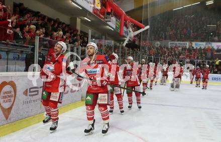 EBEL. Eishockey Bundesliga. KAC gegen	spusu Vienna Capitals. Jubel (KAC). Klagenfurt, am 16.4.2019.
Foto: Kuess

---
pressefotos, pressefotografie, kuess, qs, qspictures, sport, bild, bilder, bilddatenbank