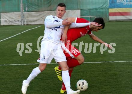 Fussball Kaerntner Liga. SAK gegen ATUS Ferlach. Jurinic Andrej,  (SAK),   Martin Sustersic (Ferlach). Klagenfurt, am 18.4.2019.
Foto: Kuess
---
pressefotos, pressefotografie, kuess, qs, qspictures, sport, bild, bilder, bilddatenbank