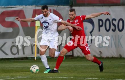 Fussball Kaerntner Liga. SAK gegen ATUS Ferlach. Daniel Camber,  (SAK),   Martin Posratschnig (Ferlach). Klagenfurt, am 18.4.2019.
Foto: Kuess
---
pressefotos, pressefotografie, kuess, qs, qspictures, sport, bild, bilder, bilddatenbank
