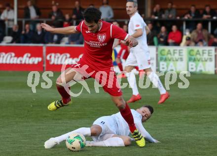 Fussball Kaerntner Liga. SAK gegen ATUS Ferlach. Jurinic Andrej,  (SAK),   Martin Sustersic (Ferlach). Klagenfurt, am 18.4.2019.
Foto: Kuess
---
pressefotos, pressefotografie, kuess, qs, qspictures, sport, bild, bilder, bilddatenbank