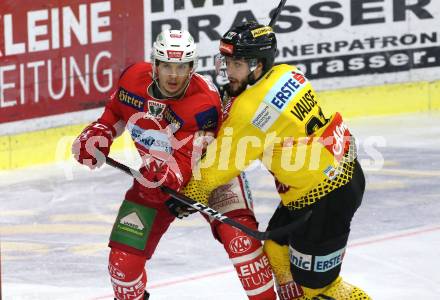EBEL. Eishockey Bundesliga. KAC gegen	spusu Vienna Capitals. Clemens Unterweger  (KAC), Taylor Vause (Vienna Capitals). Klagenfurt, am 20.4.2019.
Foto: Kuess

---
pressefotos, pressefotografie, kuess, qs, qspictures, sport, bild, bilder, bilddatenbank