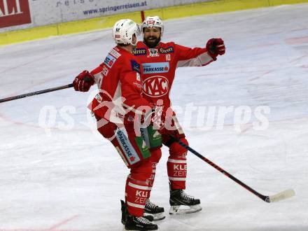 EBEL. Eishockey Bundesliga. KAC gegen	spusu Vienna Capitals. Torjubel Petersen Nicholas Eric, Kozek Andrew Jacob,  (KAC). Klagenfurt, am 20.4.2019.
Foto: Kuess

---
pressefotos, pressefotografie, kuess, qs, qspictures, sport, bild, bilder, bilddatenbank
