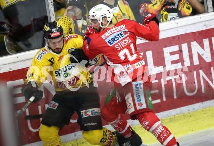 EBEL. Eishockey Bundesliga. KAC gegen	spusu Vienna Capitals. Steven Strong (KAC), Christopher Desousa (Vienna Capitals). Klagenfurt, am 20.4.2019.
Foto: Kuess

---
pressefotos, pressefotografie, kuess, qs, qspictures, sport, bild, bilder, bilddatenbank