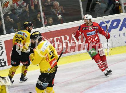 EBEL. Eishockey Bundesliga. KAC gegen	spusu Vienna Capitals. Torjubel Bischofberger Johannes, (KAC). Klagenfurt, am 20.4.2019.
Foto: Kuess

---
pressefotos, pressefotografie, kuess, qs, qspictures, sport, bild, bilder, bilddatenbank