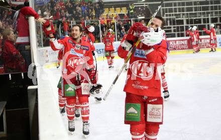 EBEL. Eishockey Bundesliga. KAC gegen	spusu Vienna Capitals. Patrick Harand, Stefan Geier (KAC). Klagenfurt, am 20.4.2019.
Foto: Kuess

---
pressefotos, pressefotografie, kuess, qs, qspictures, sport, bild, bilder, bilddatenbank