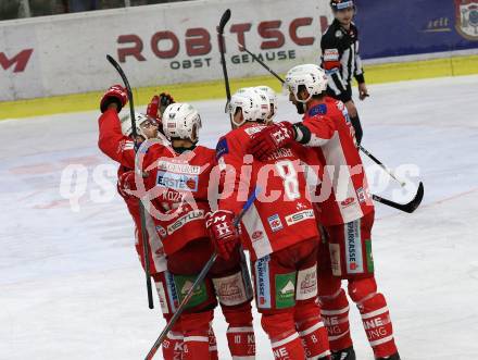 EBEL. Eishockey Bundesliga. KAC gegen	spusu Vienna Capitals. Torjubel Petersen Nicholas Eric, Kozek Andrew Jacob, Neal Matthew, Fischer David Joseph, Koch Thomas (KAC). Klagenfurt, am 20.4.2019.
Foto: Kuess

---
pressefotos, pressefotografie, kuess, qs, qspictures, sport, bild, bilder, bilddatenbank