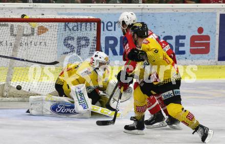 EBEL. Eishockey Bundesliga. KAC gegen	spusu Vienna Capitals. Siim Liivik,  (KAC), Jean Philippe Lamoureux, Rafael Rotter (Vienna Capitals). Klagenfurt, am 24.4.2019.
Foto: Kuess

---
pressefotos, pressefotografie, kuess, qs, qspictures, sport, bild, bilder, bilddatenbank