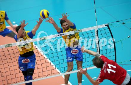 Volleyball. AVL Finale. SK Posojilnica Aich/Dob gegen SG Union Raiffeisen Waldviertel. Federico Jorge Franetovich, Maximilian Landfahrer,  (Aich/Dob). Bleiburg, 24.4.2019.
Foto: Kuess
---
pressefotos, pressefotografie, kuess, qs, qspictures, sport, bild, bilder, bilddatenbank