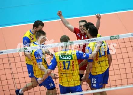 Volleyball. AVL Finale. SK Posojilnica Aich/Dob gegen SG Union Raiffeisen Waldviertel. Jubel (Aich/Dob). Bleiburg, 24.4.2019.
Foto: Kuess
---
pressefotos, pressefotografie, kuess, qs, qspictures, sport, bild, bilder, bilddatenbank