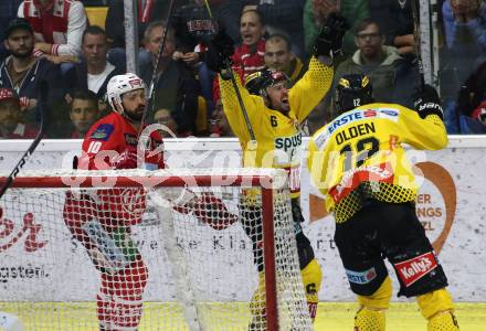 EBEL. Eishockey Bundesliga. KAC gegen	spusu Vienna Capitals. Torjubel Rafael Rotter, Sondre Olden  (Vienna Capitals). Klagenfurt, am 24.4.2019.
Foto: Kuess

---
pressefotos, pressefotografie, kuess, qs, qspictures, sport, bild, bilder, bilddatenbank