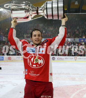 EBEL. Eishockey Bundesliga. KAC gegen	spusu Vienna Capitals. Meisterjubel  Clemens Unterweger (KAC). Klagenfurt, am 24.4.2019.
Foto: Kuess

---
pressefotos, pressefotografie, kuess, qs, qspictures, sport, bild, bilder, bilddatenbank