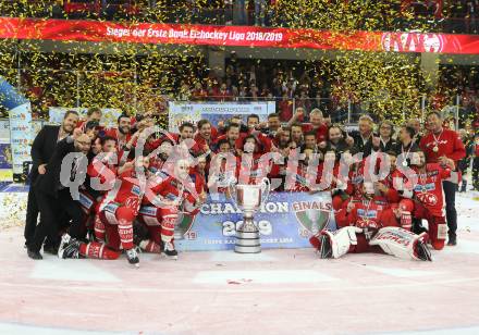 EBEL. Eishockey Bundesliga. KAC gegen	spusu Vienna Capitals. Meisterjubel  (KAC). Klagenfurt, am 24.4.2019.
Foto: Kuess

---
pressefotos, pressefotografie, kuess, qs, qspictures, sport, bild, bilder, bilddatenbank