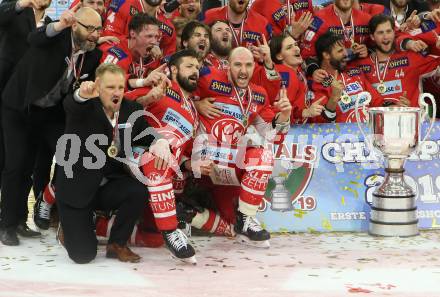 EBEL. Eishockey Bundesliga. KAC gegen	spusu Vienna Capitals. Meisterjubel  (KAC). Klagenfurt, am 24.4.2019.
Foto: Kuess

---
pressefotos, pressefotografie, kuess, qs, qspictures, sport, bild, bilder, bilddatenbank