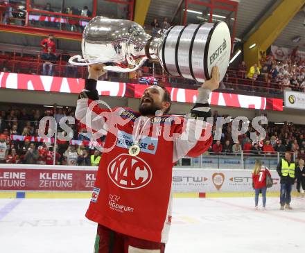 EBEL. Eishockey Bundesliga. KAC gegen	spusu Vienna Capitals. Meisterjubel  Thomas Koch (KAC). Klagenfurt, am 24.4.2019.
Foto: Kuess

---
pressefotos, pressefotografie, kuess, qs, qspictures, sport, bild, bilder, bilddatenbank