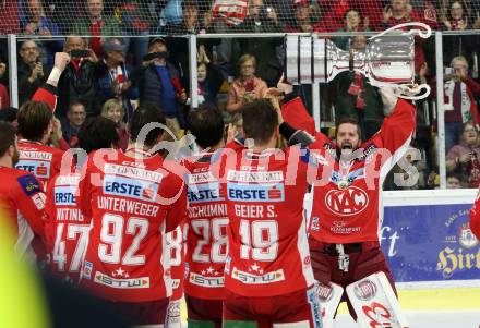 EBEL. Eishockey Bundesliga. KAC gegen	spusu Vienna Capitals. Meisterjubel  Lars Haugen (KAC). Klagenfurt, am 24.4.2019.
Foto: Kuess

---
pressefotos, pressefotografie, kuess, qs, qspictures, sport, bild, bilder, bilddatenbank