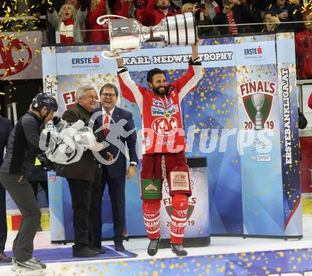 EBEL. Eishockey Bundesliga. KAC gegen	spusu Vienna Capitals. Meisterjubel David Fischer (KAC). Klagenfurt, am 24.4.2019.
Foto: Kuess

---
pressefotos, pressefotografie, kuess, qs, qspictures, sport, bild, bilder, bilddatenbank